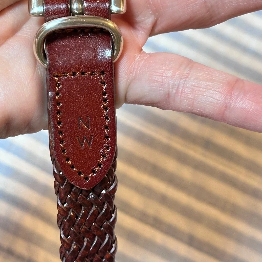 Womens Braided Leather Belt Burgundy Mahogany Silver Buckle Size‎ L